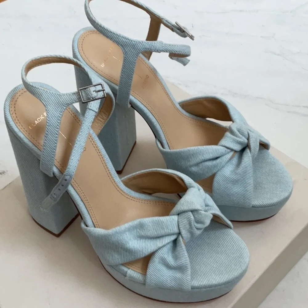 Black Suede Studio Abby Platform Sandal in Light Denim, Size: 9